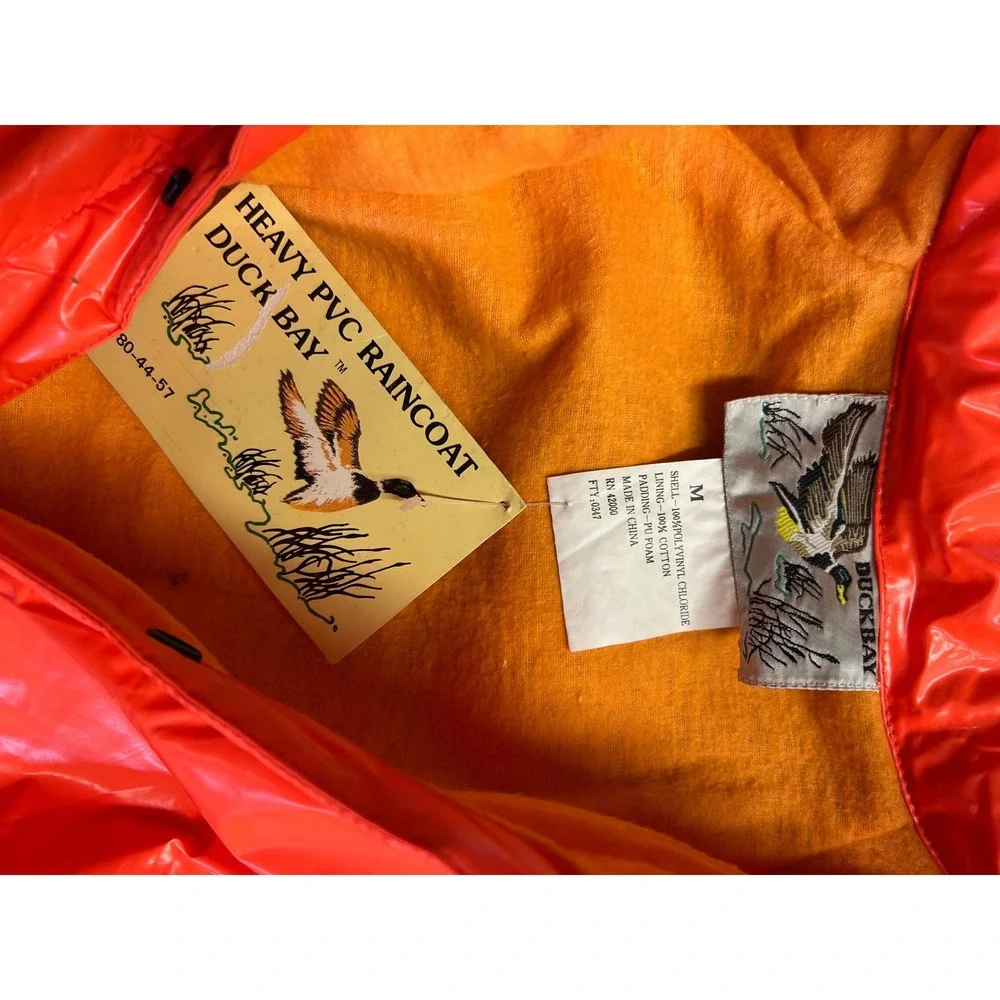 NWT Duck Bay Heavy PVC Raincoat Mens Medium Orange Flannel Lined Vintage Hi-Vis